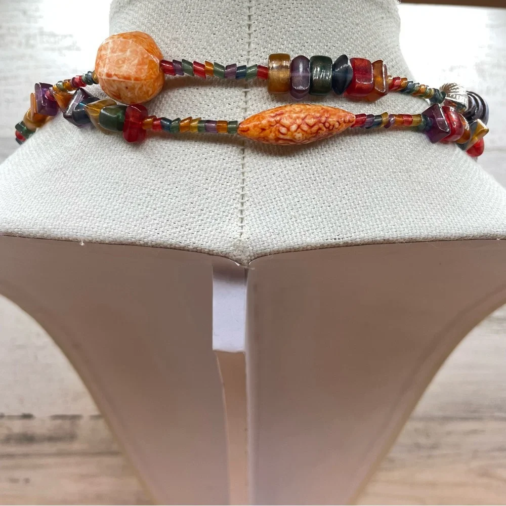 Beautiful Unsigned Multi Color Seed Bead Beaded Long Statement Necklace